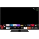 Vestel 65O9930 Ultra HD 4K OLED televizyon, siyah ekranında akıllı TV uygulamalarıyla önden görünür.