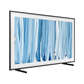 Samsung 75LS03HW Ultra HD 4K QLED TV ekranında mavi çizgili görüntü, genel renk tasarım.