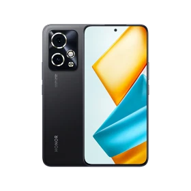 Honor 90 GT siyah akıllı telefon, ön ekran ve arka kamera modülüyle vitrin görünümü