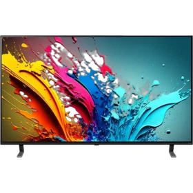 LG 86QNED85T6C Ultra HD 4K TV; canlı renk efektleriyle kavisli arka planlı televizyon vitrini