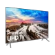 Samsung 55MU8000 Ultra HD 4K LED televizyon; deniz manzaralı Premium UHD ekran görüntüsü, genel siyah tasarım