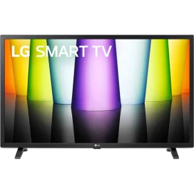 LG 32LQ63006LA Full HD LED televizyon, Smart TV ekranında renkli ışıklar ve LG logosu bulunan vitrin görünümü