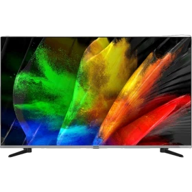 Vestel 55QA9700 Ultra HD 4K QLED televizyon, siyah çerçeveli ekranında renkli soyut görüntüyle beraber.