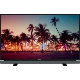 Arçelik A43L 5740 4B Full HD LED TV, ekranda palmiye ağaçları ve sahil manzarası gösteriliyor