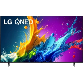 LG 86QNED80T6A Ultra HD 4K QNED TV, canlı renkli arayüz ve renkli sıvı görsellerle vitrin ekranı