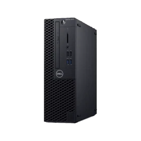 Dell Optiplex 3070 N506O3070SFF_U siyah kompakt kasa masaüstü bilgisayarın ön ve yan görünümü