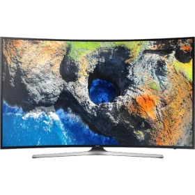 Samsung 55MU7350 Ultra HD 4K LED TV siyah ekranda su ve kaya manzarasıyla vitrin görseli