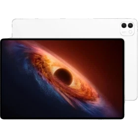Honor MagicPad4 beyaz oyuncu tablet; 16 GB RAM ve 512 GB depolama, ön ekranında uzay manzarası görünüyor.
