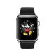Apple Watch 42 mm gümüş paslanmaz çelik kasa, siyah klasik tokalı kayış ve Mickey Mouse ekranı