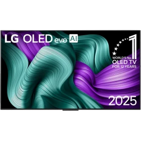 LG OLED83M59LA Ultra HD 4K OLED televizyon; renkli soyut arayüz ve “OLED evo AI” yazıları ekranda