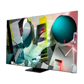Samsung 65Q950T Ultra HD 8K QLED televizyon; canlı renkli soyut ekran teması, genel renk görünümüyle vitrin paneli