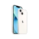 Beyaz Apple iPhone 13 akıllı telefonun ön ve arka görünümü, çift kamera ve tam ekran tasarım