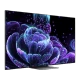 TCL 55C835 Ultra HD 4K LED televizyon ekranında mor-mavi dijital çiçek görseli, genel renk.