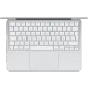 Apple MacBook Neo gümüş laptop, üstten görünümde klavye ve geniş trackpad detaylarıyla açık halde