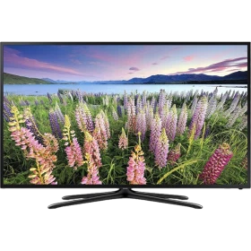 Samsung 58J5250 58 inç Full HD LED TV, çiçek manzaralı ekran görüntüsü ile modern siyah tasarım