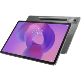 Lenovo Idea Tab Pro TB373FU 256 GB gri oyuncu tablet, önde ekranda 10:08 görüntüsü ve arkadan kamera görünümü