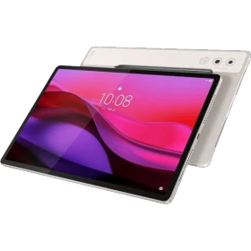 Lenovo Yoga Tab Plus TB520FU bej renkli oyuncu tablet, çoklu ekran açıdan görüntüleniyor.