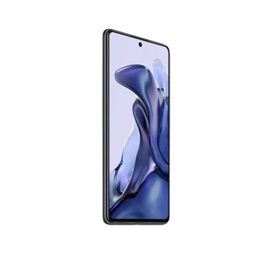 Xiaomi 11T Pro siyah akıllı telefon, ince çerçeveli ekran ve ortada ön kamera deliğiyle önden görünüm