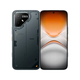 Tecno Pova 8 Pro 5G gri telefonun ön ve arka yüzü, ekranı ve kamera tasarımıyla birlikte