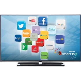 Vestel 48PF8575 Full HD FHD LED televizyon, siyah çerçeveli ekranda Smart TV uygulama ikonları