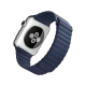 Apple Watch 42 mm gümüş paslanmaz çelik kasalı, gece mavisi deri Loop kordonlu akıllı saat