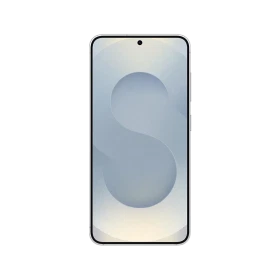 Gümüş Samsung Galaxy S25 akıllı telefon, ön yüz tasarımı ve tam ekran görünümüyle siyah arka plan üzerinde
