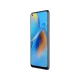 Mavi Oppo A74 akıllı telefon, ince çerçeveli ekranı ve modern tasarımıyla önden görünür halde