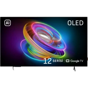 Arçelik A 1265 C AI Ultra HD 4K OLED TV, renkli ekran içeriğiyle önden görünüm