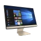 Asus Vivo V222FAK-BA008V001 masaüstü bilgisayar, siyah ekranı ve beyaz standıyla önden görünür