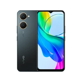 Siyah Vivo Y18i akıllı telefon, ön ekran ve çift kamera modüllü arka yüz tasarımıyla vitrin görünümü
