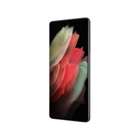 Samsung Galaxy S21 Ultra siyah akıllı telefon, çerçevesiz ekran ve ince gövde tasarımıyla önden görünüm