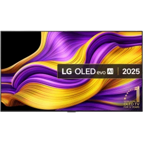 LG OLED65G55LW Ultra HD 4K OLED televizyon, mor-sarı dalga ekranıyla vitrin görünümü