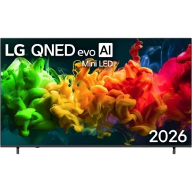 LG 86QNED87B6A Ultra HD 4K QNED televizyon; ekranda Mini LED ve ev/AI temalı canlı renkler, 2026 yazıyor