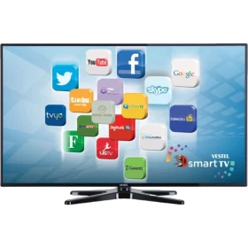 Vestel 48PF8175 Full HD LED televizyon, akıllı TV uygulamaları açık ekranda siyah tasarımla görüntüleniyor.
