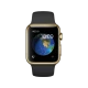 Apple Watch Edition 38 mm akıllı saat, Dünya ekranı, 18 ayar sarı altın kasa ve siyah spor kordon.