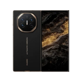 Huawei Mate XT Ultimate siyah akıllı telefonun ön ve arka yüzü, büyük ekran ve çoklu kamera modülüyle
