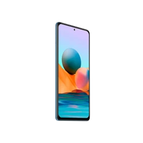 Xiaomi Redmi Note 10 Pro mavi akıllı telefon, önden görünüm, tam ekran ve ortada ön kamera deliği