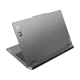Gri Lenovo LOQ 15IAX9 W83GS00PETRF12 oyuncu laptop, arka açıdan yarı açık kapak tasarımıyla görünür