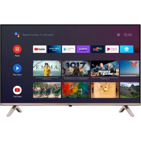 Grundig 50 GGU 8930 B Ultra HD 4K LED televizyon, uygulamalar açık ekran ve ayaklarıyla önden görünüm