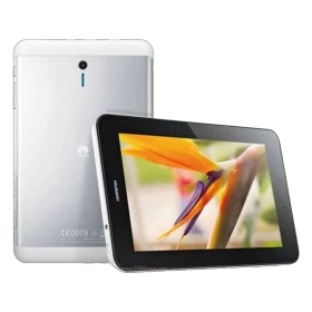 Huawei MediaPad 7 Youth gümüş tablet; önünde renkli ekran içeriği görünen uygun fiyatlı model.