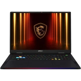 MSI Raider A18 HX A9WHG-266TR siyah oyuncu laptop ekranında Ejderha arması ve RGB ışık efekti görülüyor