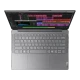 Gri Lenovo Yoga Slim 7 83CV00E4TR iş ve ofis laptopu, açık ekranda üstten klavye ve geniş dokunmatik yüzey görünümü