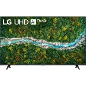 LG 55UP77106LB Ultra HD 4K LED televizyon; ekranda ThinQ AI ve doğal orman manzarası görünüyor
