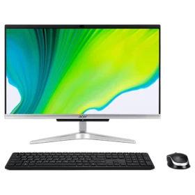 Acer Aspire C22-963 masaüstü bilgisayar, geniş ekranı, klavyesi ve faresiyle birlikte gösteriliyor