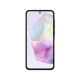Samsung Galaxy A35 siyah akıllı telefonun önden görünümü, ince çerçeveli ekran ve ön kamera detayı