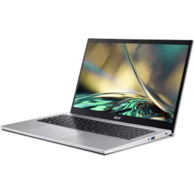 Acer Aspire 3 A315-59-79U8 gri iş ve ofis laptopu, açık ekranda ince tasarımıyla önden çapraz açıyla görünür