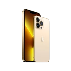 Apple iPhone 13 Pro Max altın renk akıllı telefon, önden ekran ve arkadan üçlü kamera görünümü