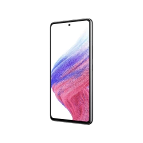 Samsung Galaxy A53 siyah akıllı telefon, geniş ekran ve ince çerçeveli ön yüz görünümü