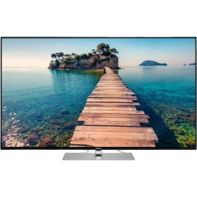 Vestel 55UD9281 Ultra HD 4K LED televizyon, ahşap iskele manzarası gösteren siyah ekranlı model