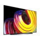 LG OLED65CS6LA Ultra HD 4K TV ekranında canlı renkli spiral görüntü, genel siyah tasarım